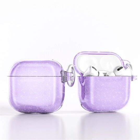 Glitrende beskyttelsesveske for AirPods 4 med metallklips   Lilla