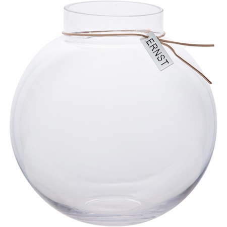 Glassvase rund d21 H22 lærbånd