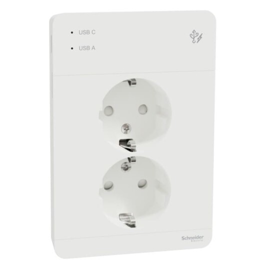 Schneider Electric Exxact Jordet vegguttak med USB-porter Hvit