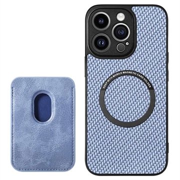 iPhone 15 Pro Magnetisk Deksel med Kortlomme Karbonfiber Blå