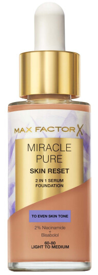 Max Factor Miracle Pure 2i1 Grunnmur Serum 60-80 Lys til Medium 30 ml Max Factor Miracle Pure 2i1 Grunnmur Serum 60-80 Lys til Medium 30 ml