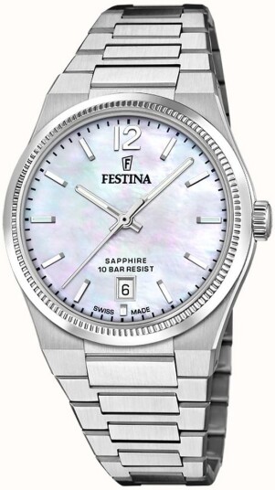 Festina Dameklokke F20052 1 Swiss Made Hvit/Stål Ø35 mm Festina Dameklokke F20052 1 Swiss Made Hvit/Stål Ø35 mm