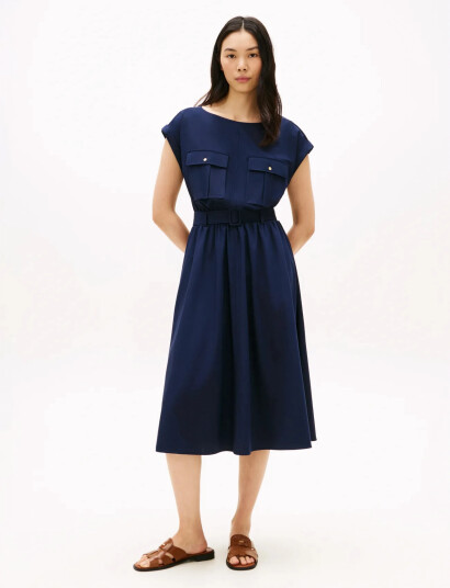 Tommy Hilfiger Wool Blend Belted Dress Navy 42