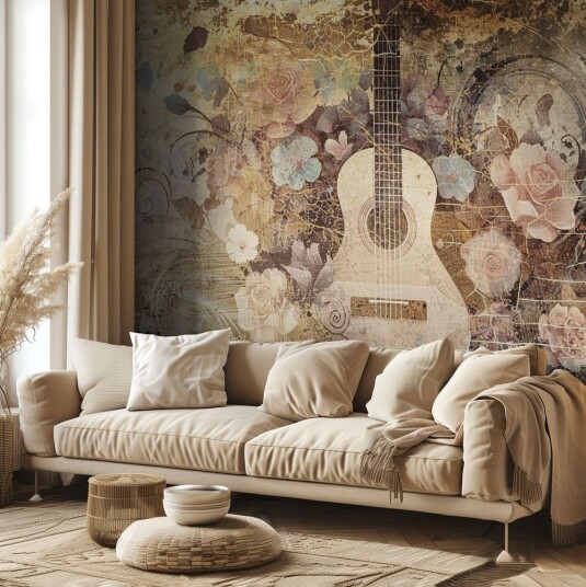 Tapet   Blomster Gitar
