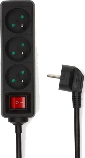 Nedis 3 veis skjøtekontakt Type E 5m sort ESOC350E2BK