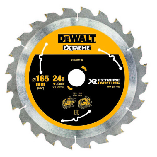 Dewalt XR 165 mm Sirkelsagblad 24 Tenner for Flexvolt og Håndsager