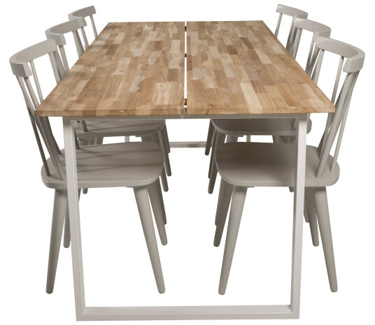 Venture Design Cirebon & Mariette spisegruppe Natur/grå 6 st stoler & bord 200 x 90 cm