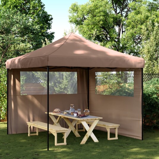 Sammenleggbart partytelt pop-up med 2 sidevegger brun 4004925