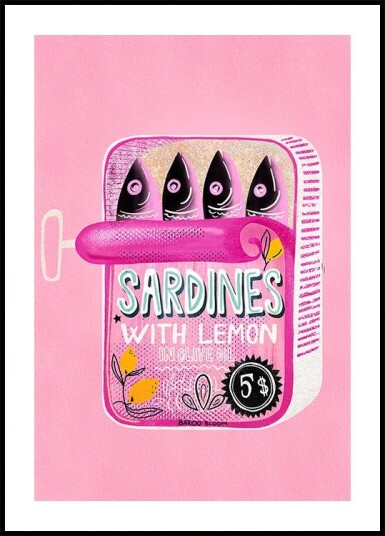 Sardines Tin Can Pink Poster Plakat / 50x70cm
