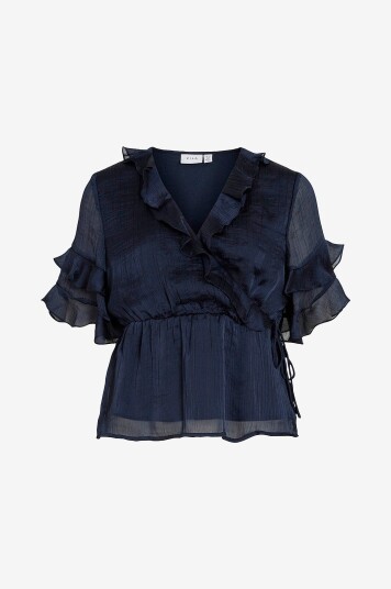 Vila Bluse viMolina 2/4 Flounce Wrap Blå