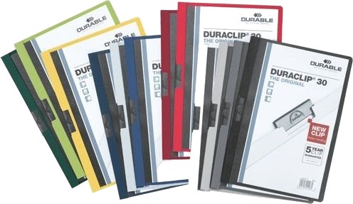 Durable Duraclip 30   Klipsfil   For A4 210 X 297 Mm   Kapasitet: 30 Ark   Gul Med Transparent Frontperm
