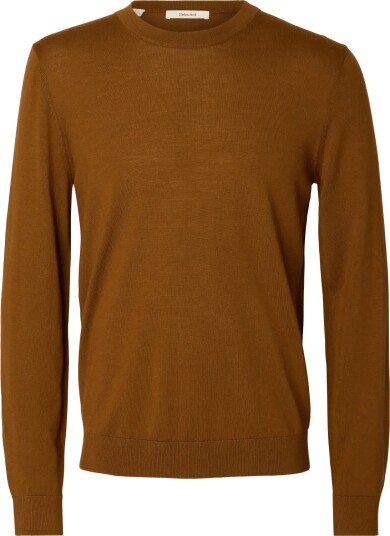 Selected Slmtray Ls Knit Merino Crew Neck Noos Brown M
