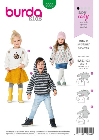 Burda 9308 - Genser EUR: 92-122, US 2-7