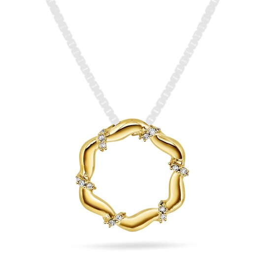 Pan Jewelry Anheng i 585 gult gull med diamanter 0,03 ct og sirkel Pan Jewelry Anheng i 585 gult gull med diamanter 0,03 ct og sirkel