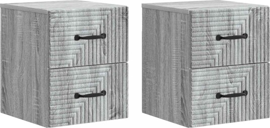  Vegghengt Nattbord med skuff 2 pcs Grå sonoma 34,5 x 33 x 40 cm
