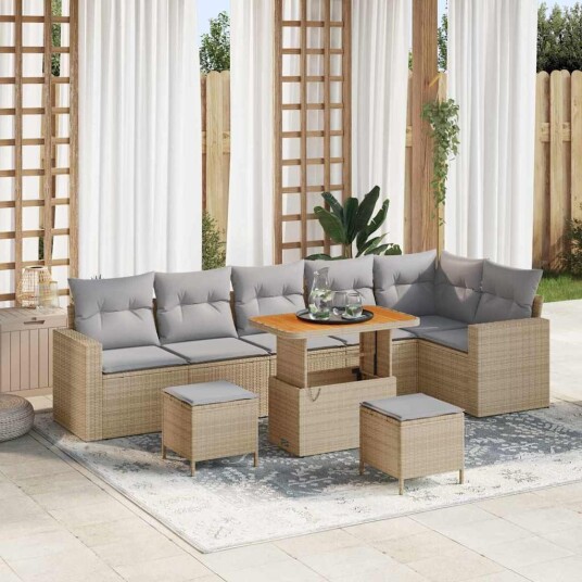 vidaXL Hagesofa Set 11 stk. 7-Antall seter Beige og lys grå