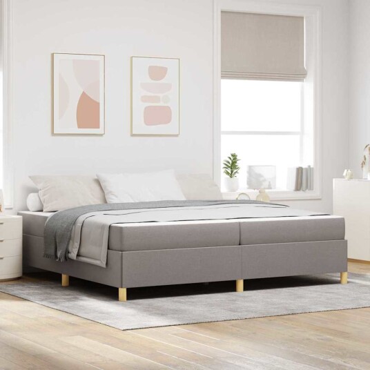 Boksfjær Seng med madrass Taupe og hvit 200 x 200 cm stoff