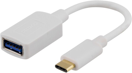 Deltaco USB-C til USB-A Adapter 3.1 - 15 cm - Hvit
