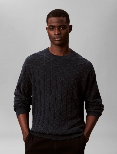 Calvin Klein Jeans Ls Easy Aop Cotton Crewnk Sweate   Navy   M
