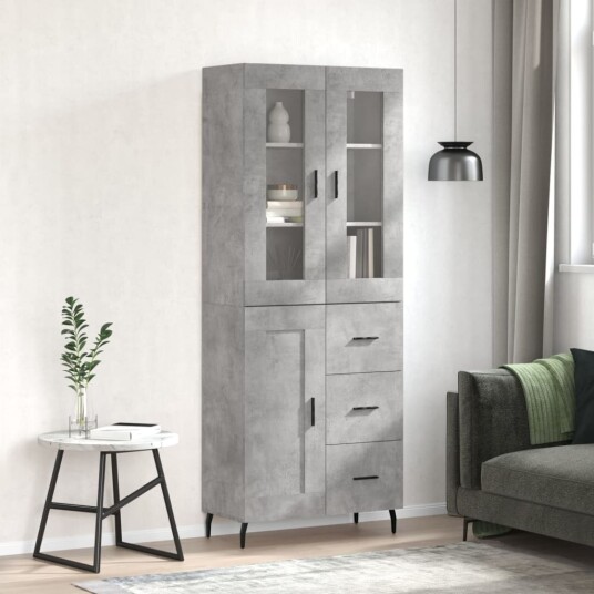 Highboard betonggrå 69,5x34x180 cm konstruert tre Highboard betonggrå 69,5x34x180 cm konstruert tre