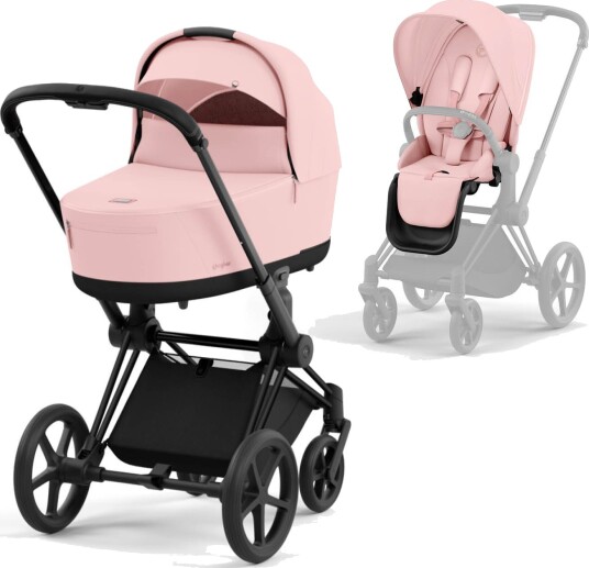 Cybex e Priam Matt Black/Peach Pink Komplett Barnevogn