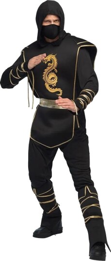 Svart og Gullfarget Ninjakostyme til Herre Medium/Large