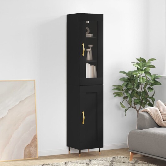 vidaXL Highboard svart 34,5x34x180 cm konstruert tre 8720845488963