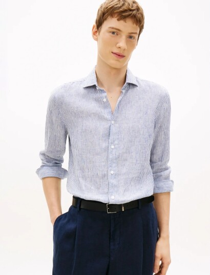 Tommy Hilfiger Dc Linen Stripe Shirt Blue L