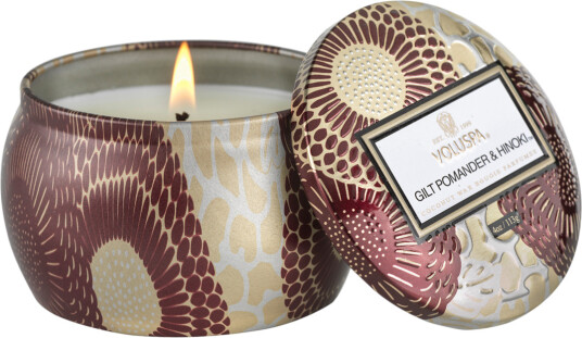 Voluspa Mini Tin Candle Gilt Pomander And Hinoki 25h