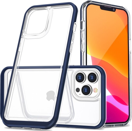Hurtel Gjennomsiktig 3-i-1-etui for iPhone 13 Pro blå ramme Geldeksel