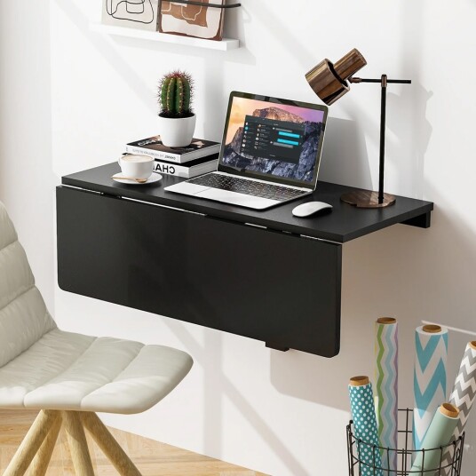 Veggmontert klaffebord 80 x 60 cm / veggbord / bord med nedfellbar bordplate i MDF og furu svart