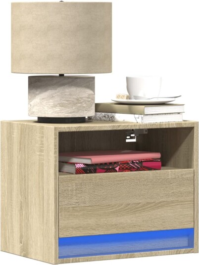 Vegghengt nattbord med LED-lys sonoma eik 8721102966309