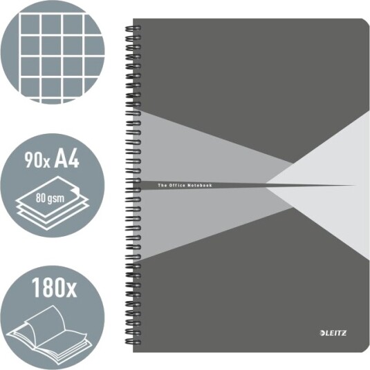 Leitz Office   Notebook Set   Spiralbundet   A4 210 X 297 Mm   90 Ark / 180 Sider   Rutet   Laminert Kartong