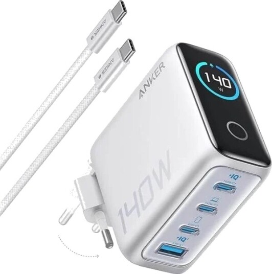 Anker Charger 140W 4-Port W/ Usb-C Cable Silver Anker Charger 140W 4-Port W/ Usb-C Cable Silver