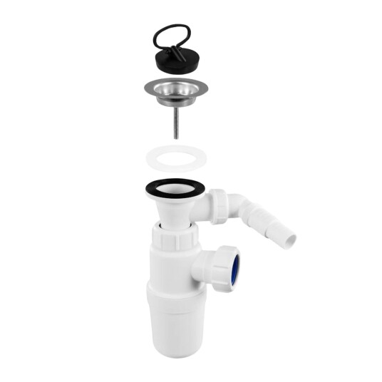 Altech Flaskevannlås 1¼" x 32/40 mm Med Avgrening for Vaskeog Oppvaskmaskin Hvit / 1¼″×40mm
