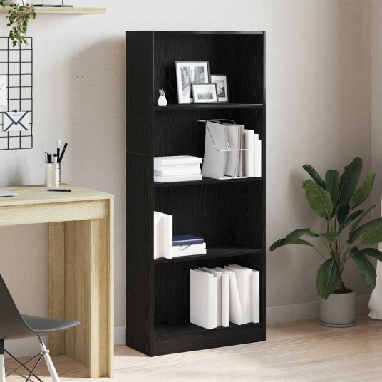 Svart Eik Bokhylle 60 x 24 x 143 cm Laget av Konstruert Tre Svart Eik Bokhylle 60 x 24 x 143 cm Laget av Konstruert Tre