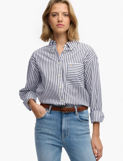 Superdry Poplin Relaxed L/S Shirt   Navy   10