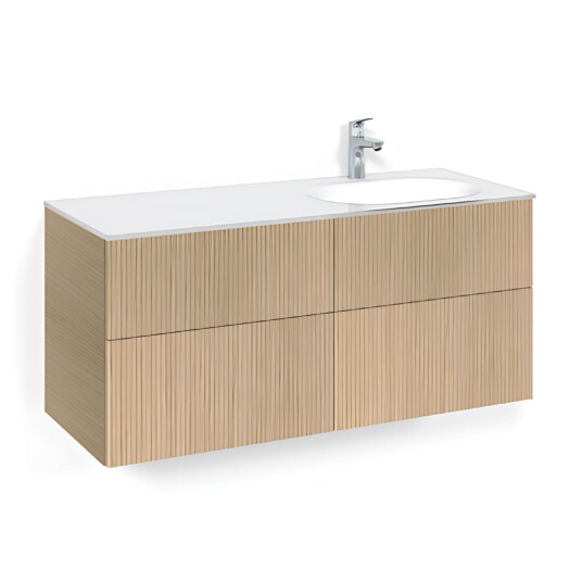 Macro Design Crown Line Servantskap 4-skuff - med Høyre Glasservant 120cm Eik / Line/push-open Glass Edge Hvit