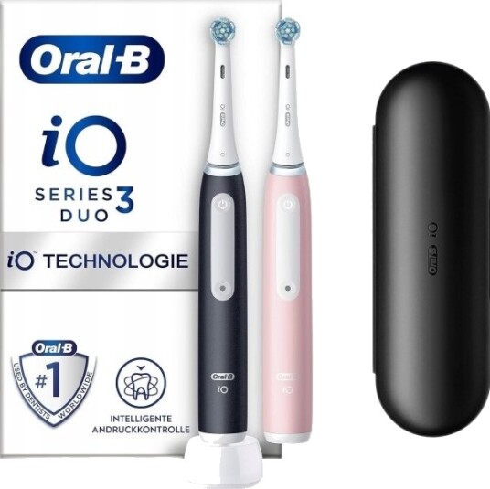 Oral-B iO Series 3 Elektrisk Tannbørste Dobbelpakke Matt Svart/Rosa