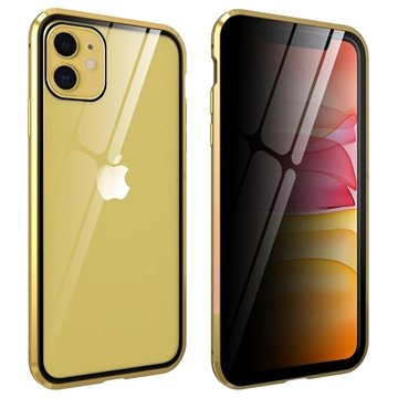 iPhone 11 Magnetisk Deksel med Personvernherdet Glass Gull