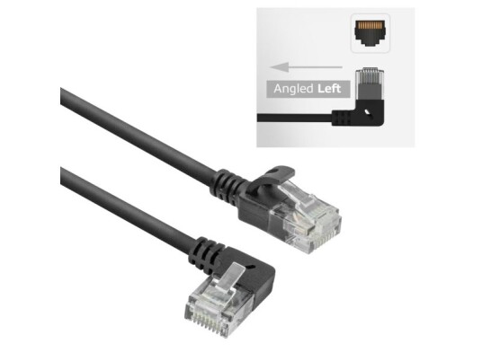 Black 1 Meter U/Utp Cat6a Lszh Slimline Patch Cable With Rj45 Connectors 90° Angled Left To Straight