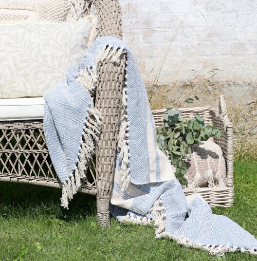 Chic Antique Bomullspledd skyblue resirkulert 130x150