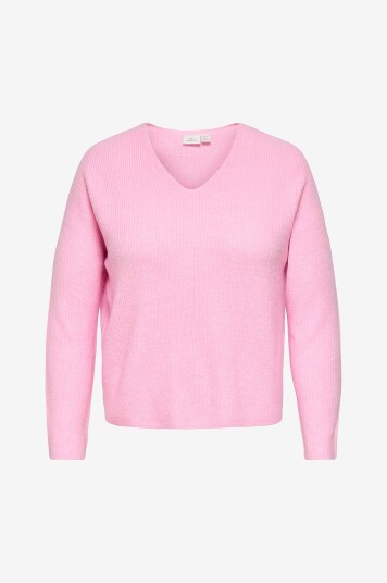 Only Carmakoma   Genser carCamilla V neck L/S Pullover Knt   Rosa