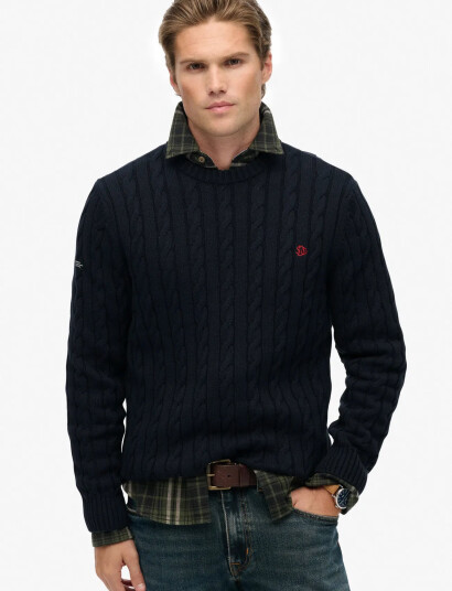 Superdry Cotton Cable Knit Crew Navy XXL