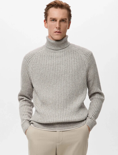Mango Wool Blend Turtleneck Sweater Grey XXL