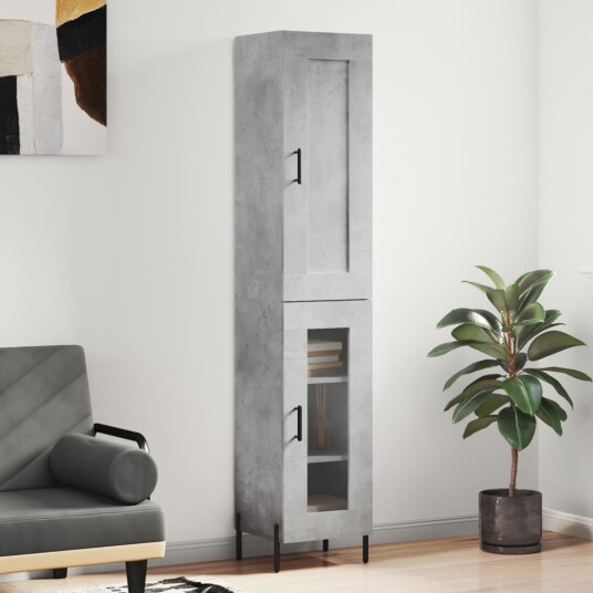 vidaXL Highboard betonggrå 34,5x34x180 cm konstruert tre 8720845498191