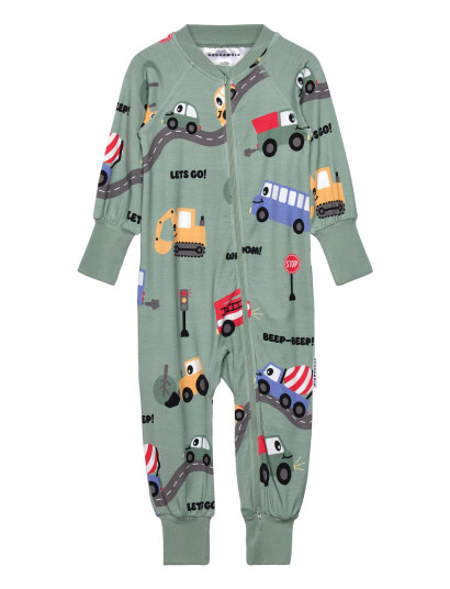 Geggamoja Bamboo Two Way Zip Pyjamas Beige Panda - Green - 74/80