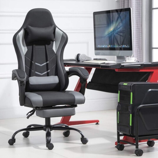 Ergonomisk spillestol Svart med fotstøtte Ergonomisk spillestol Svart med fotstøtte