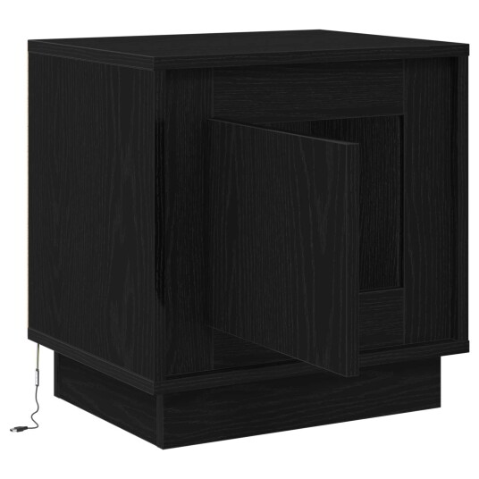  Nattbord med LED lamper Svart Eik 44x34,5x45 cm