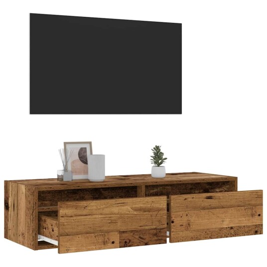 TV-benk med LED-lys gammelt tre 100X35,5x25 cm 8721158663580